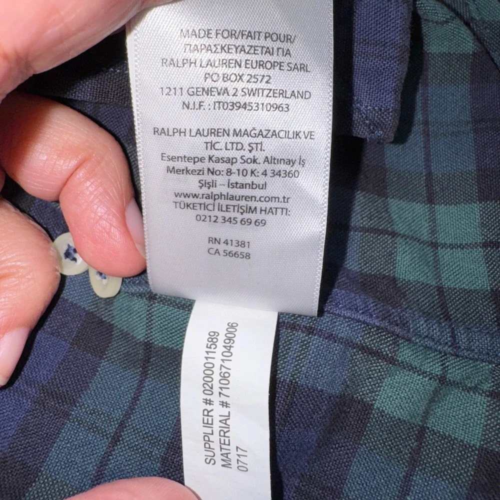 Ralph Lauren Mens Plaid Button Down Dress Shirt Green Blue Long Sleeve Pony Med